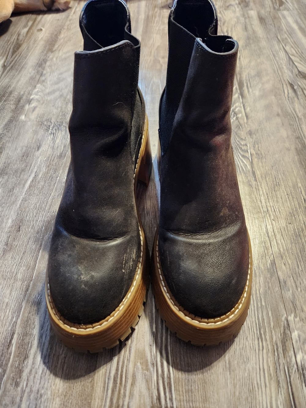 Women’s Black Chelsea Platform Boots with Chunky Tan Sole